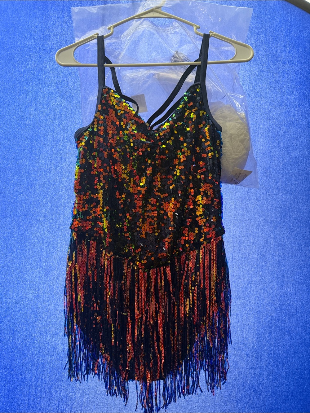 Weissman Black Sequin Fringe Dance Dress with Iridescent Accents